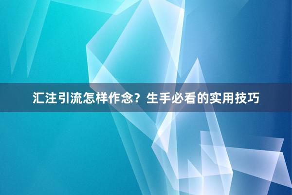 汇注引流怎样作念？生手必看的实用技巧
